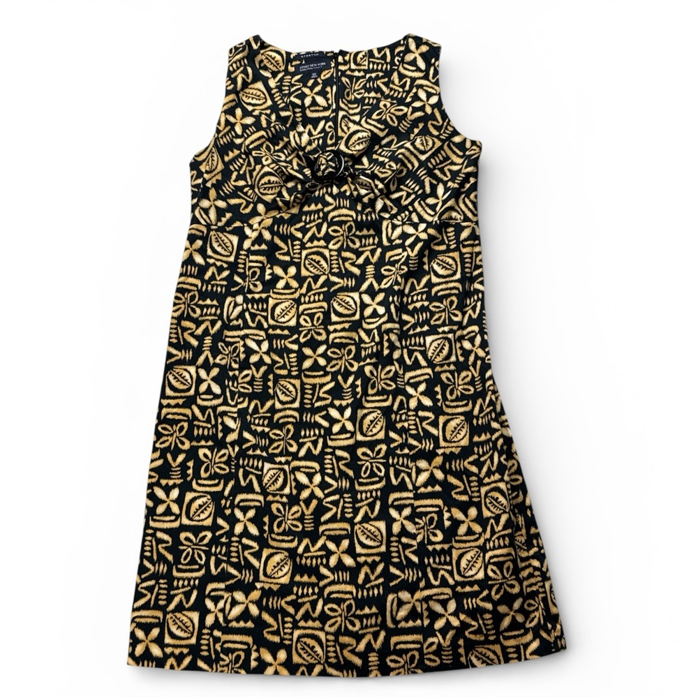 Jones New York Black and Gold Patterned Dress